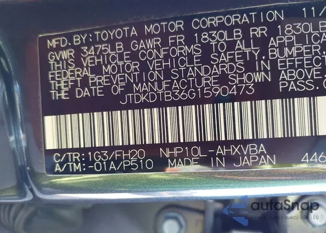 2016 Toyota Prius C One z USA, uszkodzony, nr VIN JTDKDTB36G1590473